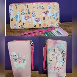 Llama Unicorn Wristlet Clutch Long Zip Wallet 7.5x4 I-Llama-You I Love You Choic